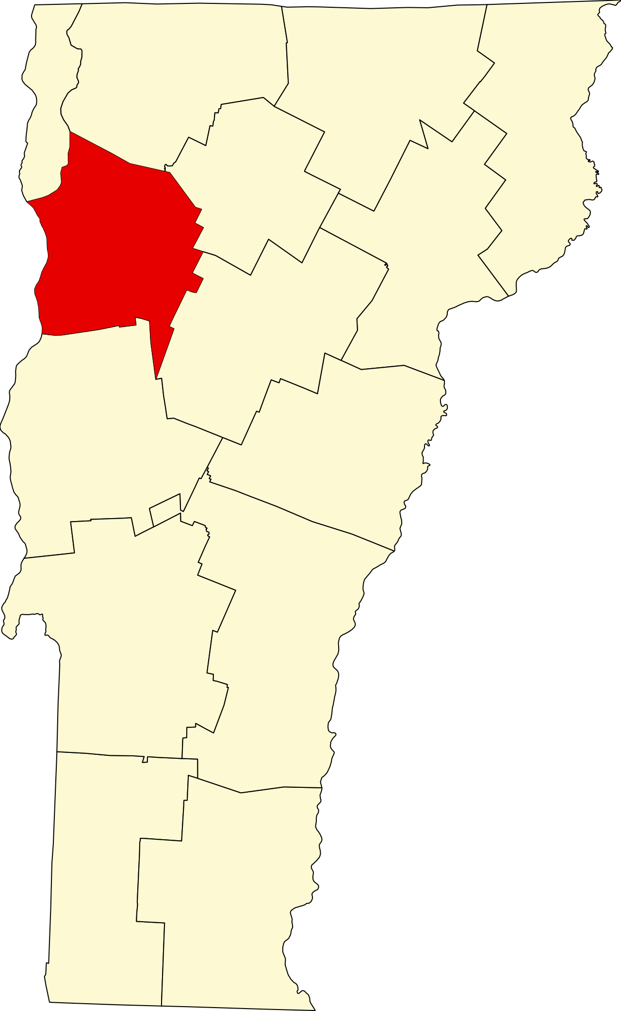 Map of Vermont highlighting Chittenden County